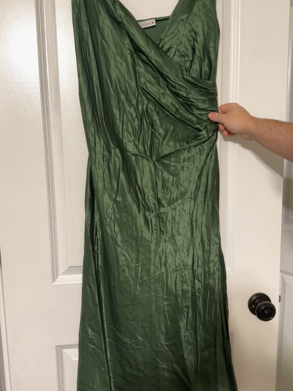 Zara Olive Green Satin Wrap Midi Dress